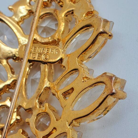 Eisenberg Ice Tree Brooch Clear Glass Stones Gold Tone Pin Pine Holiday Xmas - Picture 3 of 7